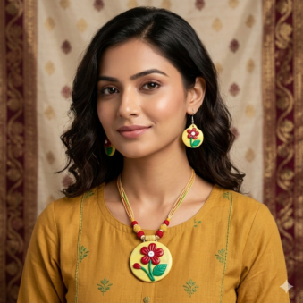 Handcrafted Floral Art Jewellery Set